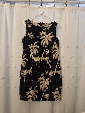 Vintage Tori Richard Black Mini Dress with Cream Palm Print Size Large